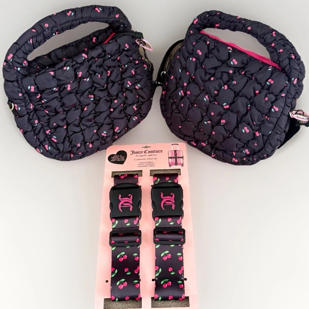 JUICY COUTURE Suitcase ID Straps Luggage Safety Belt CHERRY HEARTS +2Travel Bags